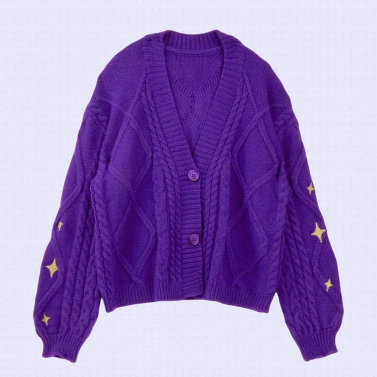 Speak Vintage Now Purple Cardigan Women Star Embroidered Sweaters Long  Sleeved Knitted Cardigans Tay V Neck Lor Y2k Sweater Tops