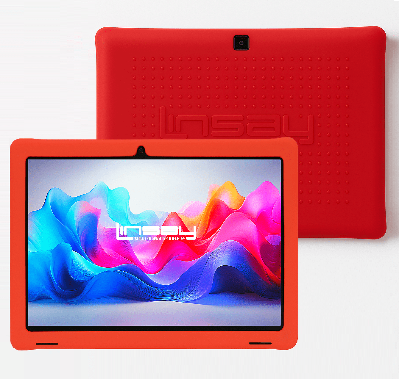 LINSAY 10.1 Octa Core 4GB RAM 128GB Android 15 Wi-Fi Tablet with Red Kids Defender Case