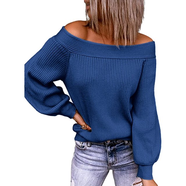 Pulls Femmes Robe Oversize Manches Longues Sexy hors Épaule Couleur Bloc Pull Pull Tops