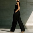 thumbnail image 6 of JULMCOMO Jumpsuits for Women One Shoulder Bow Tie Waist Vacation Summer Rompers Wide Leg Baggy Dressy Jumpsuit with Pockets Black XL, 6 of 7