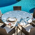 thumbnail image 6 of Blue Grey Christmas Round Tablecloth, Fitted Table Cover with Elastic for 55"-60" Round Tables, Snowman Xmas Tree Snowflake Winter Table Cloth Outdoor Indoor Dinning Party Waterproof Tablecloths, 6 of 7