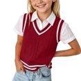 thumbnail image 2 of hengsof Girls V Neck Comfort Knitted Sleeveless Pullover Sweater Vest Spring Fall Thin Casual Kids Uniform Vest, 2 of 8