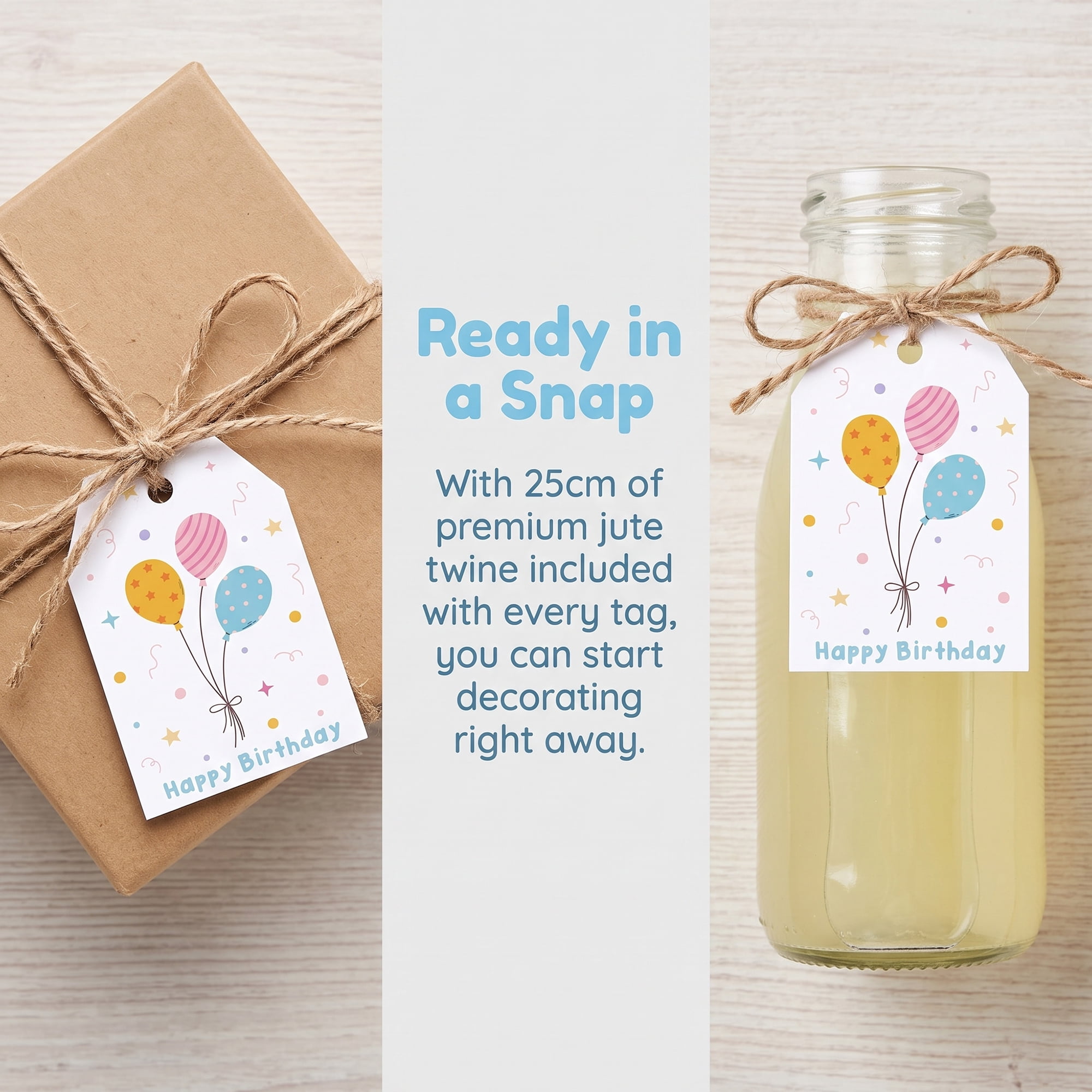 Unique Bargains 100Pcs Elegant Birthday Gift Tags with Twine Balloon Pattern 2" x 3.1"