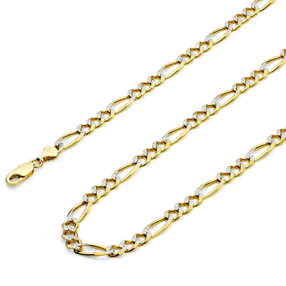 Wellingsale 14k Yellow Gold Polished 5mm HOLLOW Figaro 3 1 White Pave Diamond Cut Chain Necklace - 26"