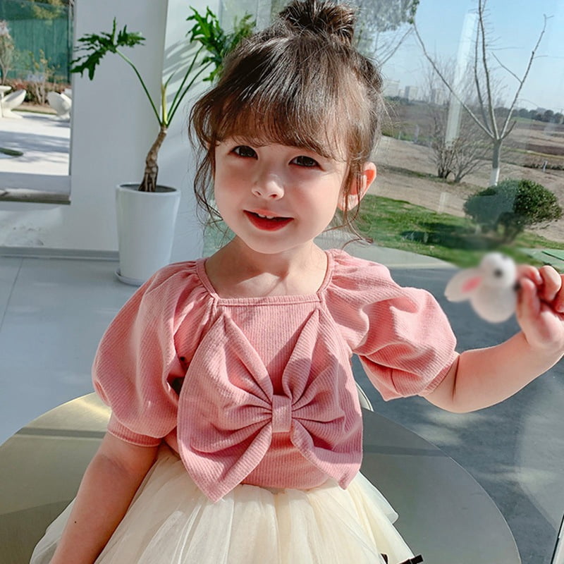 Toddler Baby Girls Basic Ruffle Sleeve Tops Cotton Pink Princess Tee Blouse
