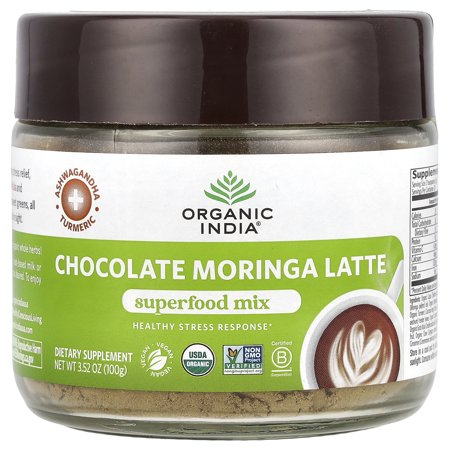 Organic India Chocolate Moringa Latte, Superfood Mix, 3.52 oz (100 g)