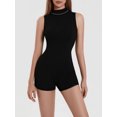 thumbnail image 4 of LMLYSoH Women Solid Color Playsuits Mock Neck Sleeveless Skinny Short Jumpsuits Summer Casual Bodysuits Rompers, 4 of 9
