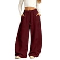 thumbnail image 3 of UACY Girls Wide Leg Sweatpants Kids Baggy Sweat Pants for Teen Girls Loose Fit Straight Leg Joggers Drawstring Waist Pockets Lounge (Wine, 12-13 Years), 3 of 7