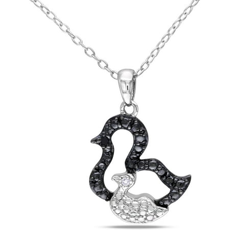 Round-Cut Black and White Diamond Accent Sterling Silver Animal Pendant, 18