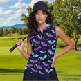 thumbnail image 2 of Yuyamidu Purple Blue Bat Sleeveless Golf Shirts for Ladies Stretchy Breathable Fabric, Slim Tailored Fit, Suitable for Golf Training, Tennis, Casual Outdoor Sports Wear for Female, 2 of 8