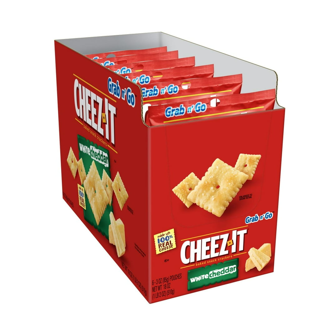 CheezIt, Baked Snack Cheese Crackers, White Cheddar, Grab 'N' Go, 18 Oz, 6 Ct