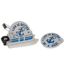 Pine Ridge Life is Better on a Boat Coasters for Drinks with Pontoon Boat Holder Design - Lake Life Gifts, Water Absorbent Coaster Set of 5 with Rubber Pads