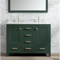 Pre-Assembled Bathroom Vanity Set with White Quartz Countertop&Back Splash (Green, 48 Inches, Double Sink)