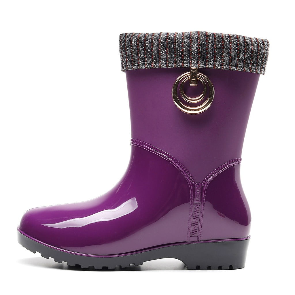 Mepaouo Rain Boots for Women Mid Calf Rubber Waterproof Garden Work Water Rainboot for Outdoor