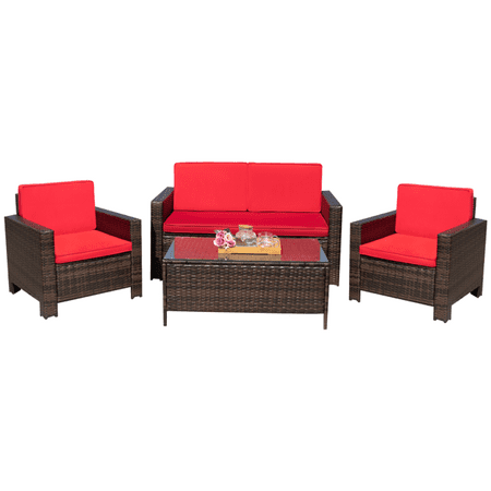 Lacoo 4 Piece Wicker Outdoor Patio, Red Outdoor Cushions For Wicker Furniture