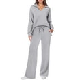 thumbnail image 2 of Women's Sweatsuits 2 Piece Outfits Lounge Sets Long Sleeve Casual Pullover and Baggy Sweatpants with Pockets Gray M, 2 of 5