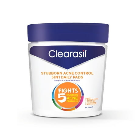 Clearasil Stubborn Acne Control 5in1 Daily Cleansing Face Wipes, (Best Facial Cleansing Wipes Acne Prone Skin)