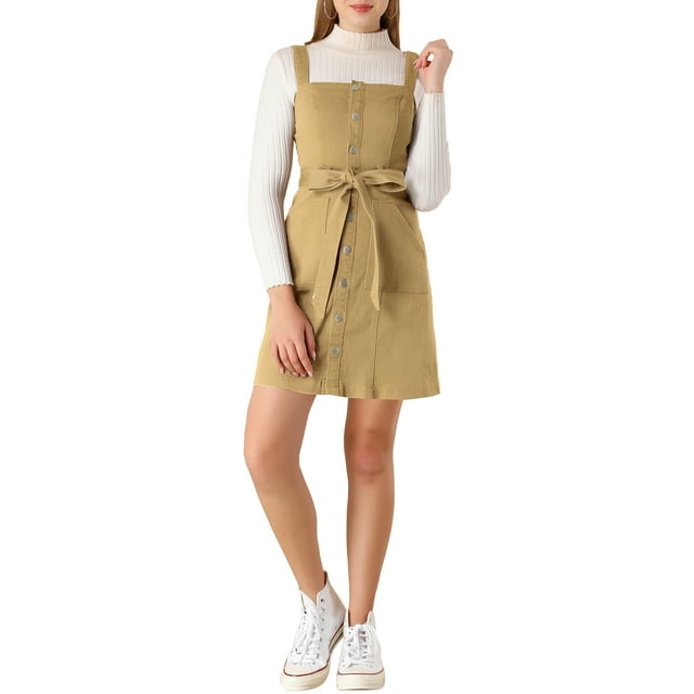 Vestido de mezclilla A-Line con tirantes ajustables para mujer INSPIRE CHIC XL caqui primavera verano
