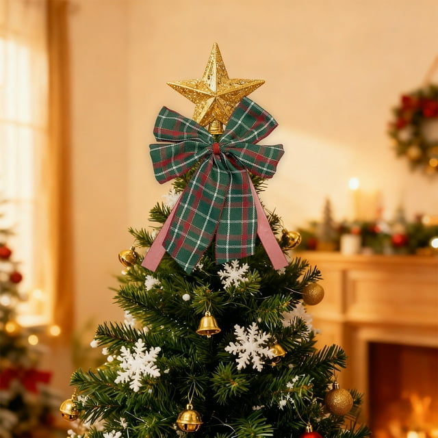 Wzzjkit Décorations de Noël Décoration de Fête de Noël Nœud Décoration Or Bordures Vertes Rouges Grilles Décoration d'Arbre de Noël Ruban Cadeau Ruban