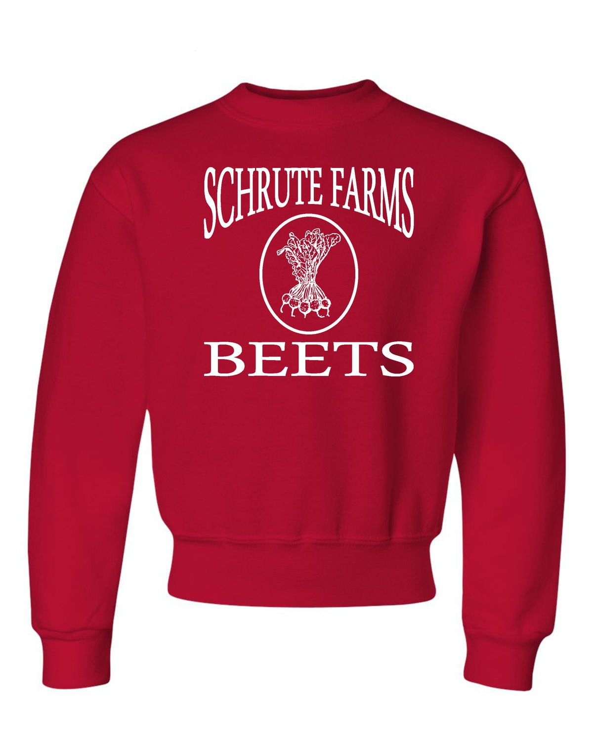 Go All Out Youth Schrute Farms Beets Crewneck Sweatshirt, Kids Unisex, Size: Large, Red