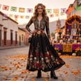 thumbnail image 5 of Meltox Women's Halloween Gothic Maxi Dress V Neck Long Sleeve Fit and Flare Floor Length Party Elegant Vintage Dress for Women Vermilion S, 5 of 8