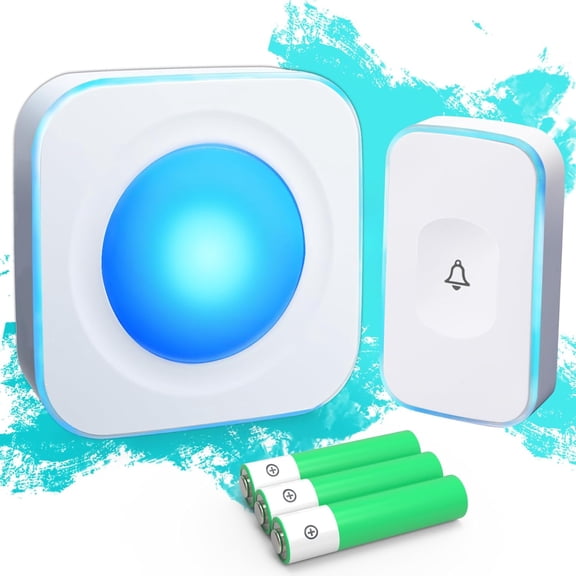 Wireless Doorbell 1200 Feet Battery Operated Doorbells for Home Hearing Impaired at with 36 Melodies 4 Volume light(1 Button & 1 Portable doorbell White)