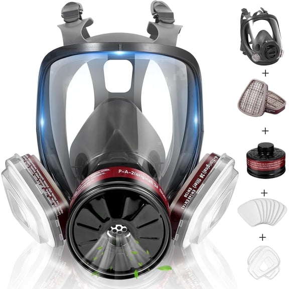 Gas Masks Survival Nuclear and Chemical, CRJKIJ Reusable Respirator Full Face Gas Mask with 6001 and 40mm Activated Carbon Filter Against Organic Gases Dust Vapors Chemical for Spray Paint Sanding