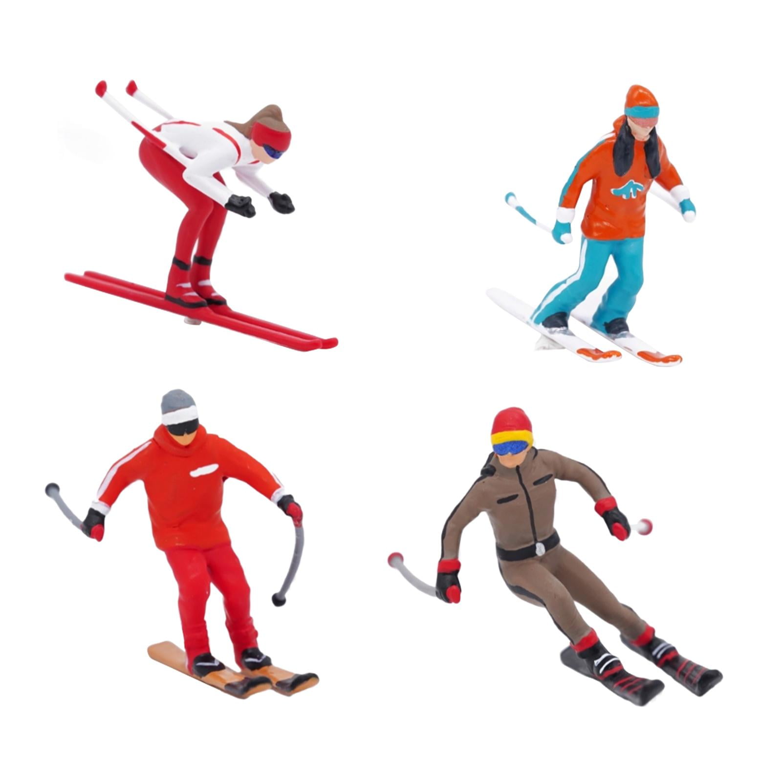 QccHieUs 4 Pieces 1/64 Scale Nordic Skiing Figure Miniature Skier Model Collection Crafts