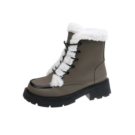 

Ymiytan Women Winter Boot Plush Lining Snow Boots Lace Up Warm Shoes Work Casual Side Zip Gray 4.5
