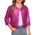 thumbnail image 1 of Girls Carnival Cheerleader Sparkly Stage Performance Jacket Open Front Cardigan with Sequins Polka Design, 1 of 4