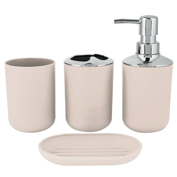 Conjunto de Accesorios de Baño de 4 Piezas con Bomba de Jabón, Cepillo de Dientes, Tambor Y Jabón