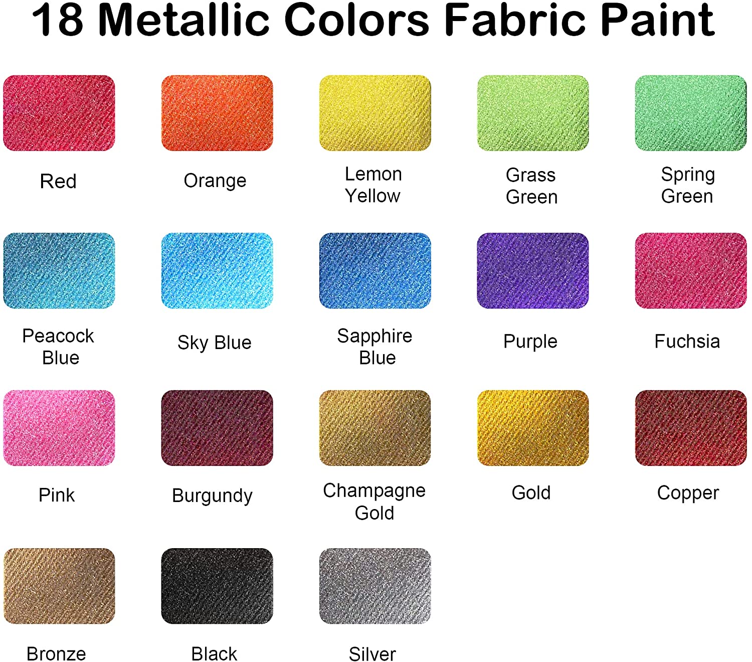 Metallic Fabric Paint, Shuttle Art 18 Metallic Colors Permanent Soft Fabric Paint in Bottles (60ml/2oz) with Brush and Stencils, Non-Toxic Textile
