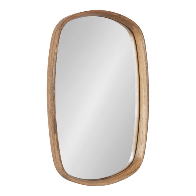 Kate and Laurel Prema Soft Round Rectangle Modern Wall Mirror, Natural Brown, 20 x 30, Framed Rounded Rectangular Mango Wood Mirror for Minimal Home Decor