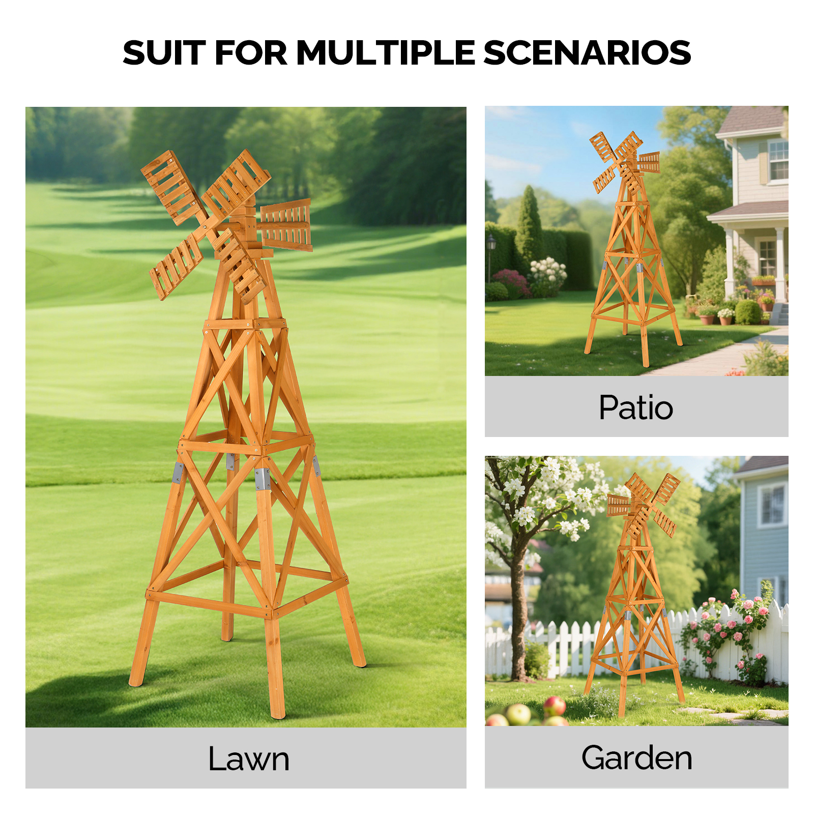 Ktaxon 7ft Large Carbonized Wooden Windmill, 2-Tier Cross Lattice