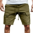 thumbnail image 3 of Cargo Shorts for Men 5 Inch Casual Drawstring Relax Fit Elastic Waist Summer Beach Linen Shorts Breathable Fabric Ideal for Outdoor Adventures (Army Green, L), 3 of 8