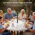 thumbnail image 3 of Round Outdoor Tablecloth with Umbrella Hole and Zipper, Gray Beige Stripe Tablecloth with Elastic Waterproof, Modern Art Horizontal Striped Patio Table Covers for 31" - 35" Picnic Pool Tables, 3 of 9