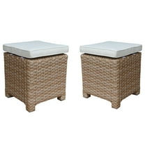 Outdoor Set of Two Wicker Stools with Cushions