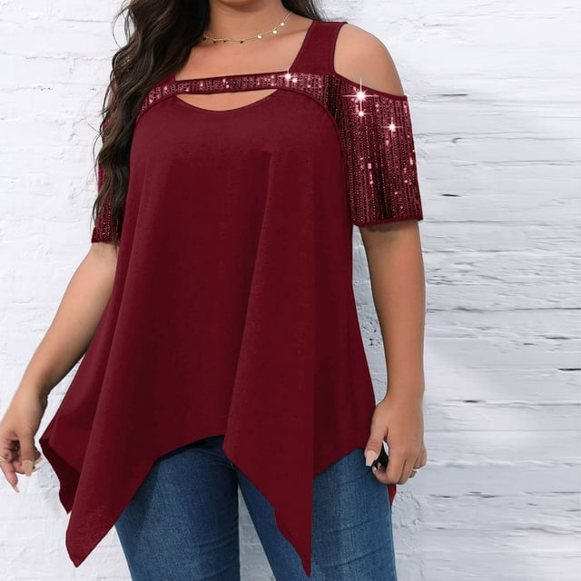 EGNMCR T-Shirts pour Femmes Mode Féminine Décontractée Col Rond Manches Courtes Blouse Ample Confortable Hauts