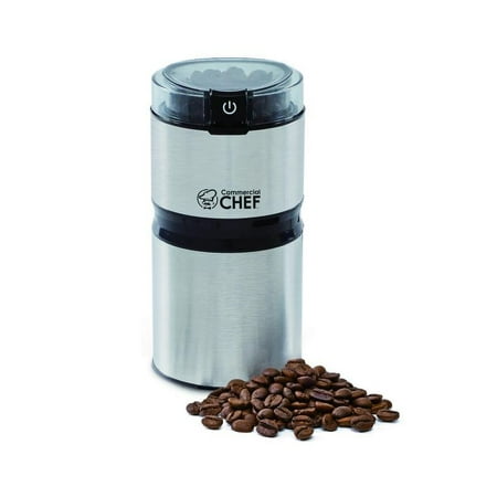 Commercial Chef Electric Coffee Grinder, Brushed Stainless Steel Texture and Transparent Lid