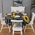 thumbnail image 2 of Black Sunflower Word Pattern Round Tablecloth 60"x60",Wrinkle Wipeable Table Cloth for Kitchen Dining Room Picnic Patio Party, 2 of 6