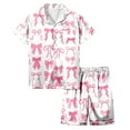 thumbnail image 3 of Silk Pajamas Girls Valentines Pajamas Kids Short Sleeve Bow Print Button Down Sleep Shirt Pajama Sets for Girls 4-5 Years, 3 of 4