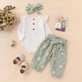 thumbnail image 2 of TOWED22 Baby Girl Outfits 3pc Clothes Set Fall Winter Long Sleeve Round Neck Print Bodysuit Romper + Bell Bottom Pants Headband Jumpsuit Set(Light Green,6-12 M), 2 of 9