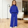 thumbnail image 2 of GiLiling Girls Half Zip 2-Piece Sweatsuit, Mock Neck Pullover Sweatshirt with Thumbholes, Wide Leg Jogger Sweatpants Set, Cozy Tracksuit for Kids (Dark Blue, 13-14 Years), 2 of 9