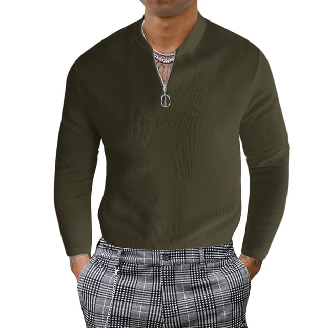 Gibobby Playera polo hombre Blusa superior de manga larga de color sólido con cuello casual de para hombre(Verdemilitary,M)