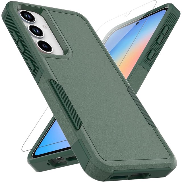 KOMI for Samsung Galaxy A35 5G Case: Dual Layer Protective Heavy Duty Cell Phone Cover Shockproof Rugged with Screen Protector - Military Protection Bumper Tough - Samsung Galaxy A35 5G 2024, Green