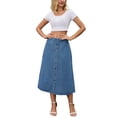 thumbnail image 2 of Falda de mezclilla para mujer Inspire Chic, con botones en la parte delantera, abertura, cintura alta, corte en A, con bolsillos, falda midi de mezclilla, talla S, color azul, 2 of 6