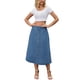 thumbnail image 2 of Falda de mezclilla para mujer Inspire Chic, con botones en la parte delantera, abertura, cintura alta, corte en A, con bolsillos, falda midi de mezclilla, talla S, color azul, 2 of 6
