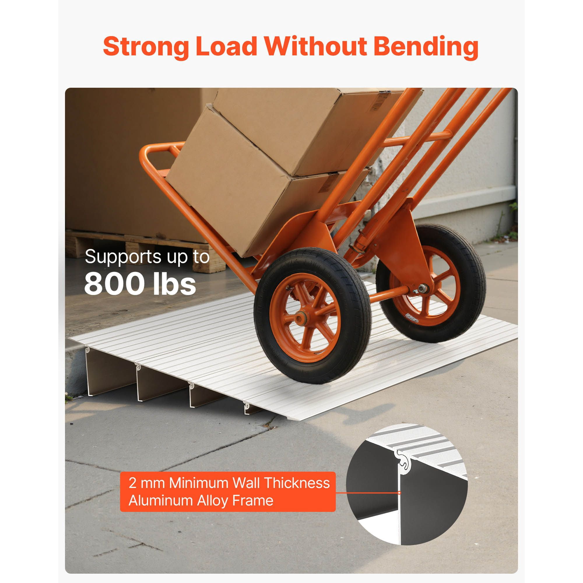 Door Threshold Ramp, 4 inch Rise, Aluminum Alloy Threshold Ramp Rated 800 lbs Load Capacity, Handicap Ramps for Home Steps for Wheelchair, Scooters, Power Chairs, Walkers, Bicycle, Tricycle