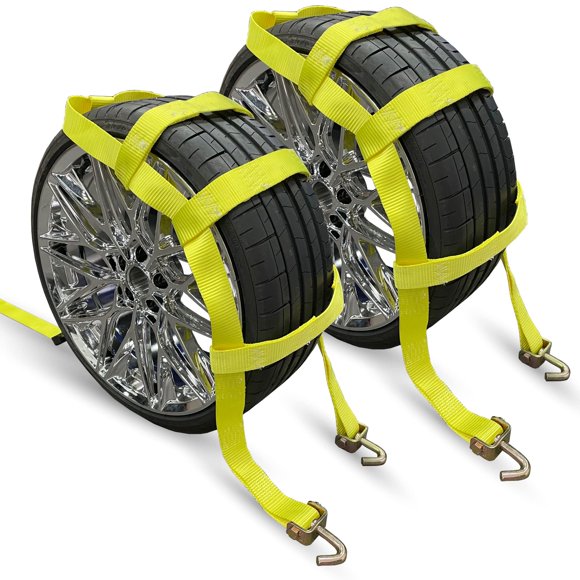 Kodiak Straps Correas Ajustables Para Cesta De Remolque Con Ganchos Giratorios En J (Paquete De 2) – Universal Para Neumáticos De 14 A 22 Pulgadas – Correa Para Plataforma Rodante Con Trinquete O Cabr
