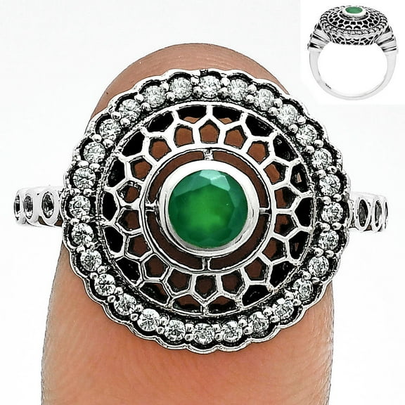 Natural Green Onyx & White Zircon 925 Sterling Silver Ring s.6 Jewelry R-1735 AGR1029_A_6